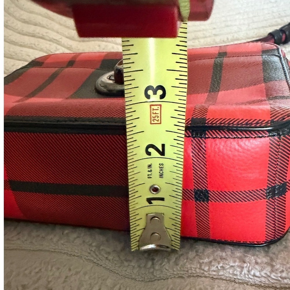 Coach Buffalo Plaid Red Black Leather Crossbody Camera Bag Gunmetal Hardware - Picture 13 of 13